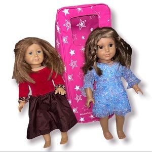 2 american girl dolls dressed with case & accessories